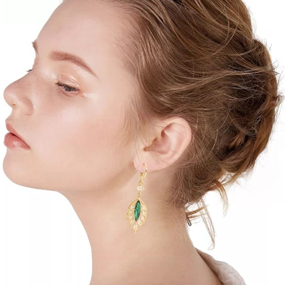 Aretes Hoja Mística Chapado Oro 18k