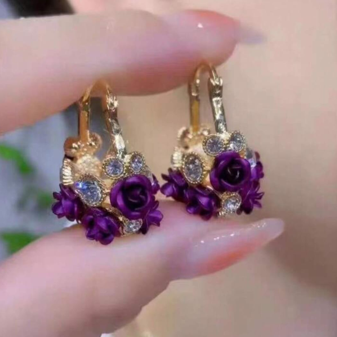 Aretes Rosas Clásicas Joyería Europea ! - Chapado Oro 18K- Diseño Exclusivo