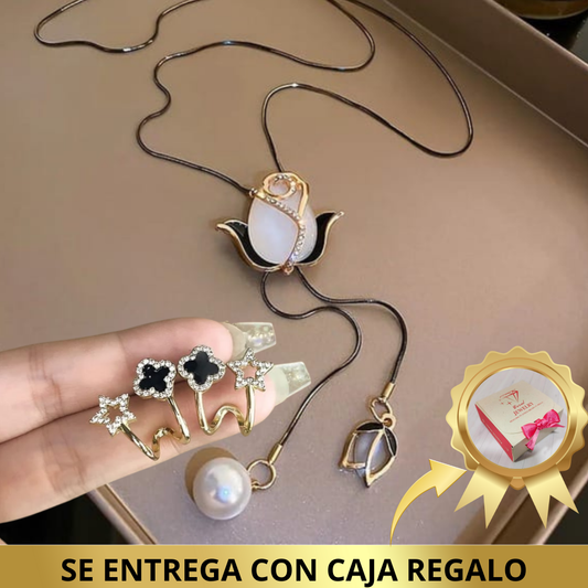 Combo Paris Encanto Dorado - Collar y Par de Aretes - Colección Europea
