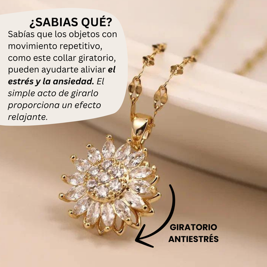 Collar Girasol Giratorio Antiestrés y Ansiedad - Chapado Oro 18K
