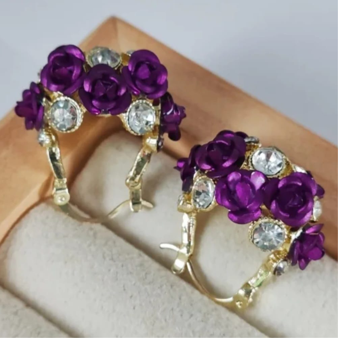 Aretes Rosas Clásicas Joyería Europea ! - Chapado Oro 18K- Diseño Exclusivo