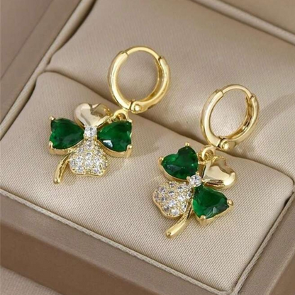 🍀Aretes de Trébol de la Buena Suerte🍀-Elegancia Dorada para Atraer Fortuna -Chapado Oro 18K