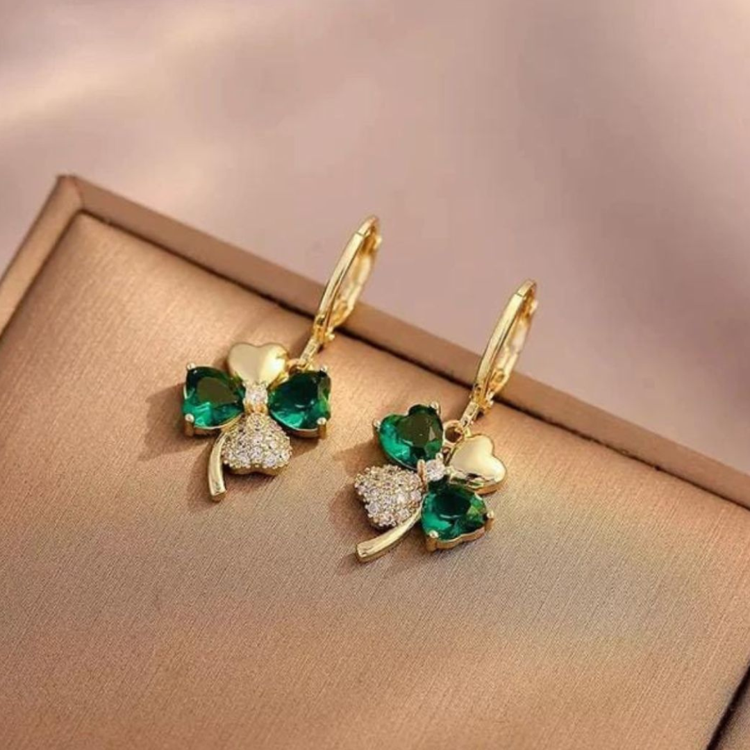 🍀Aretes de Trébol de la Buena Suerte🍀-Elegancia Dorada para Atraer Fortuna -Chapado Oro 18K