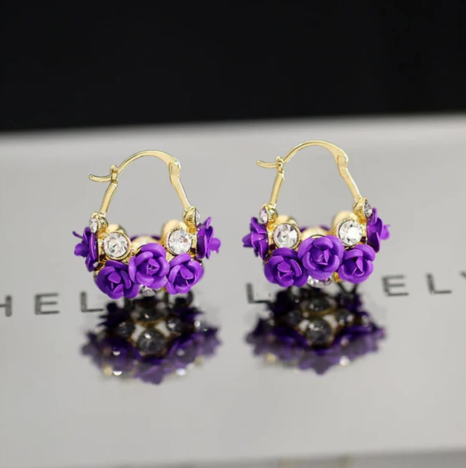 Aretes Rosas Clásicas Joyería Europea ! - Chapado Oro 18K- Diseño Exclusivo