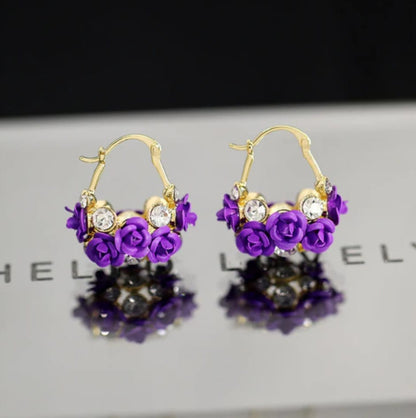Aretes Rosas Clásicas Joyería Europea ! - Chapado Oro 18K- Diseño Exclusivo